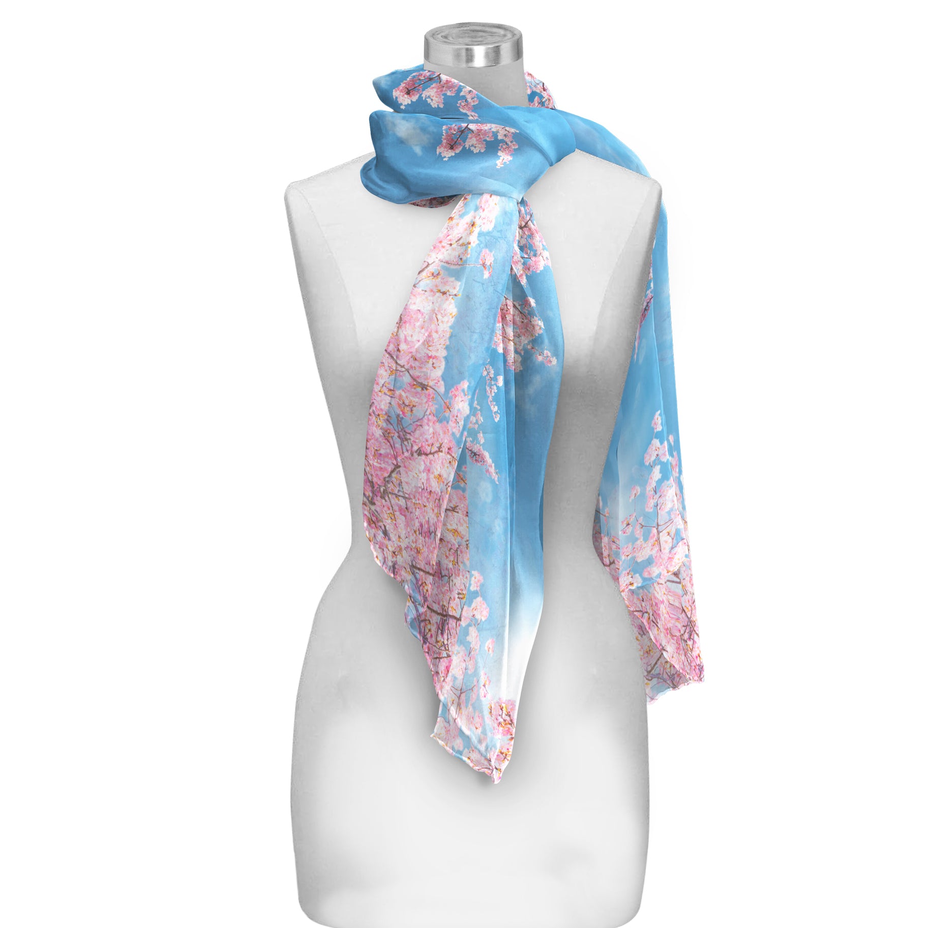 Cherry Blossoms Silky-soft Polyester Sheer Long Scarf