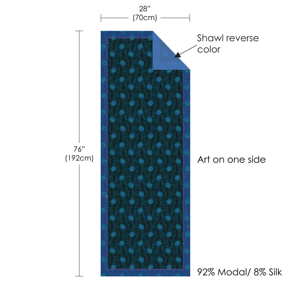 Peacock Black Silk Blend Women's Fashion Shawl