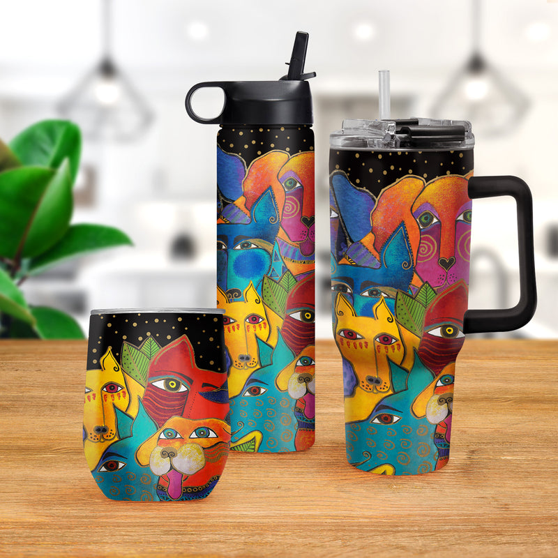24 oz Water Bottle - Laurel Burch "Dogs, Dogs, Dogs"