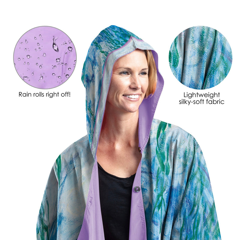 Monet Nympheas Womens Rain Cape - Rainproof Breathable Rain Poncho