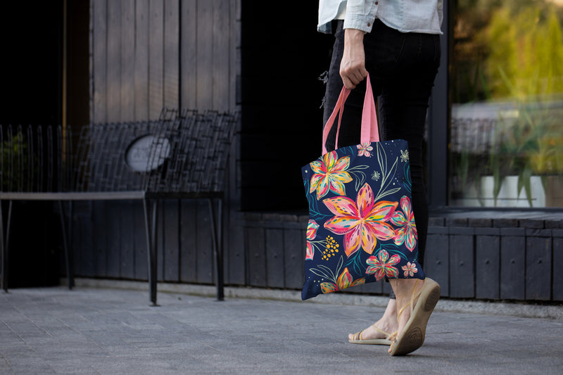 EttaVee Bold Flowers Shoulder Strap Canvas Magazine Tote