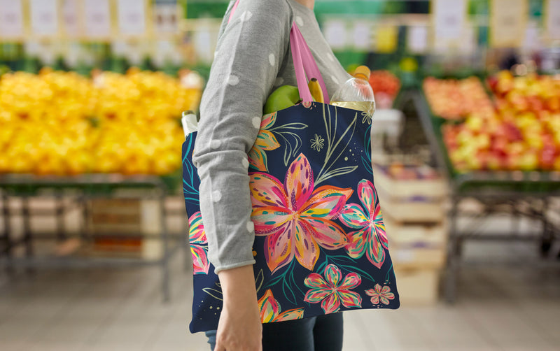 EttaVee Bold Flowers Shoulder Strap Canvas Magazine Tote