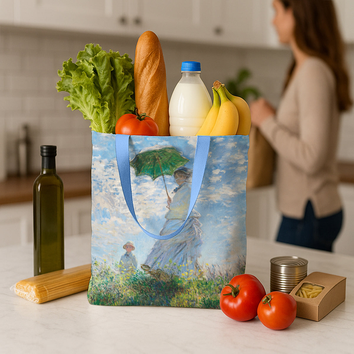 Monet Woman with Parasol Shoulder Strap Canvas Magazine Tote