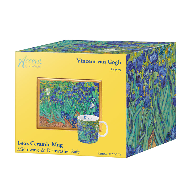 Ecoffee Cup 14oz Reusable Coffee Cup – Van Gogh Irises Design, PLA Plant-Based, Silicone Lid, Dishwasher Safe
