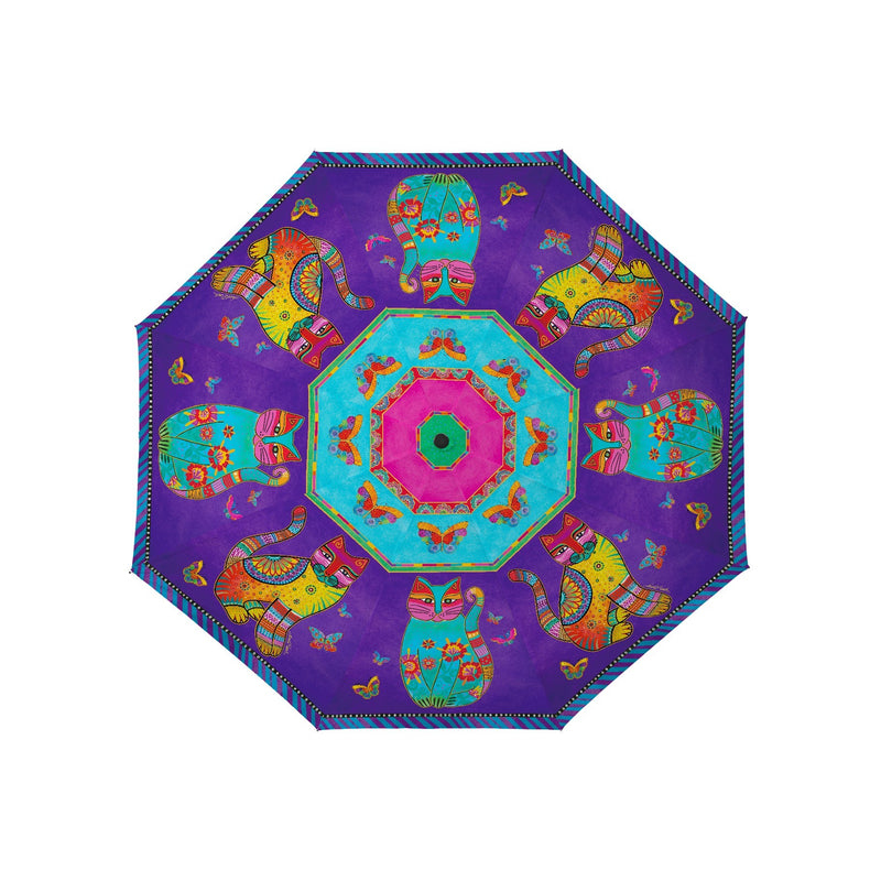 Laurel Burch Cats & Butterflies Reverse Inverted Umbrella – Hands-Free, Windproof Design