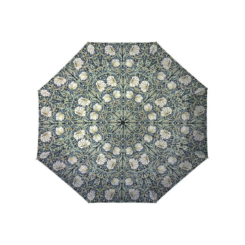 William Morris "Pimpernel" Blue/Green Travel Umbrella – Compact, One-Touch Open & Close