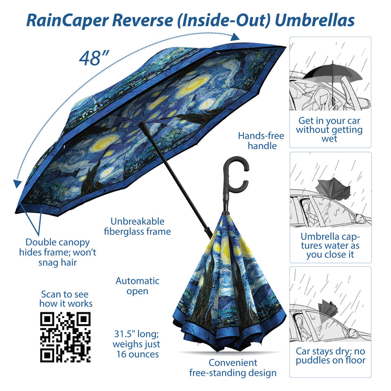 Starry Night Inverted van Gogh Starry Night Reverse Inverted Umbrella – Hands-Free, Windproo ...