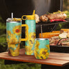 12 oz Stemless Wine Tumbler - van Gogh "Sunflowers" - Silver Rim