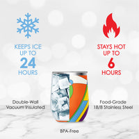 12 oz Stemless Wine Tumbler - Frank Lloyd Wright "March Balloons" - Silver Rim