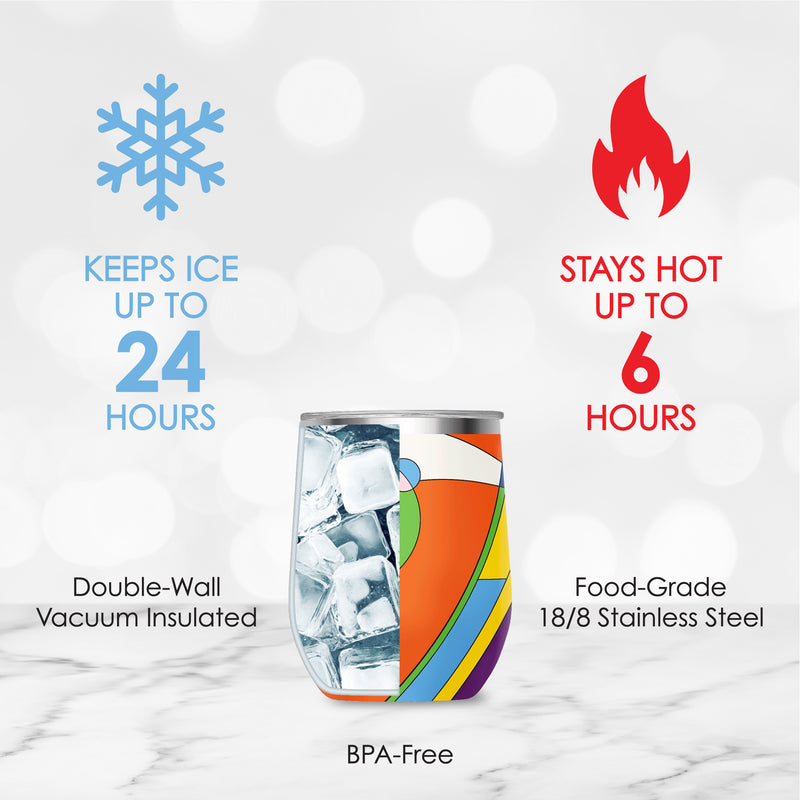 12 oz Stemless Wine Tumbler - Frank Lloyd Wright "March Balloons" - Silver Rim