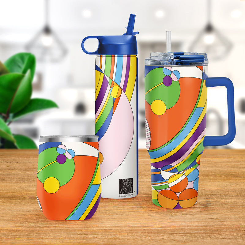 12 oz Stemless Wine Tumbler - Frank Lloyd Wright "March Balloons" - Silver Rim