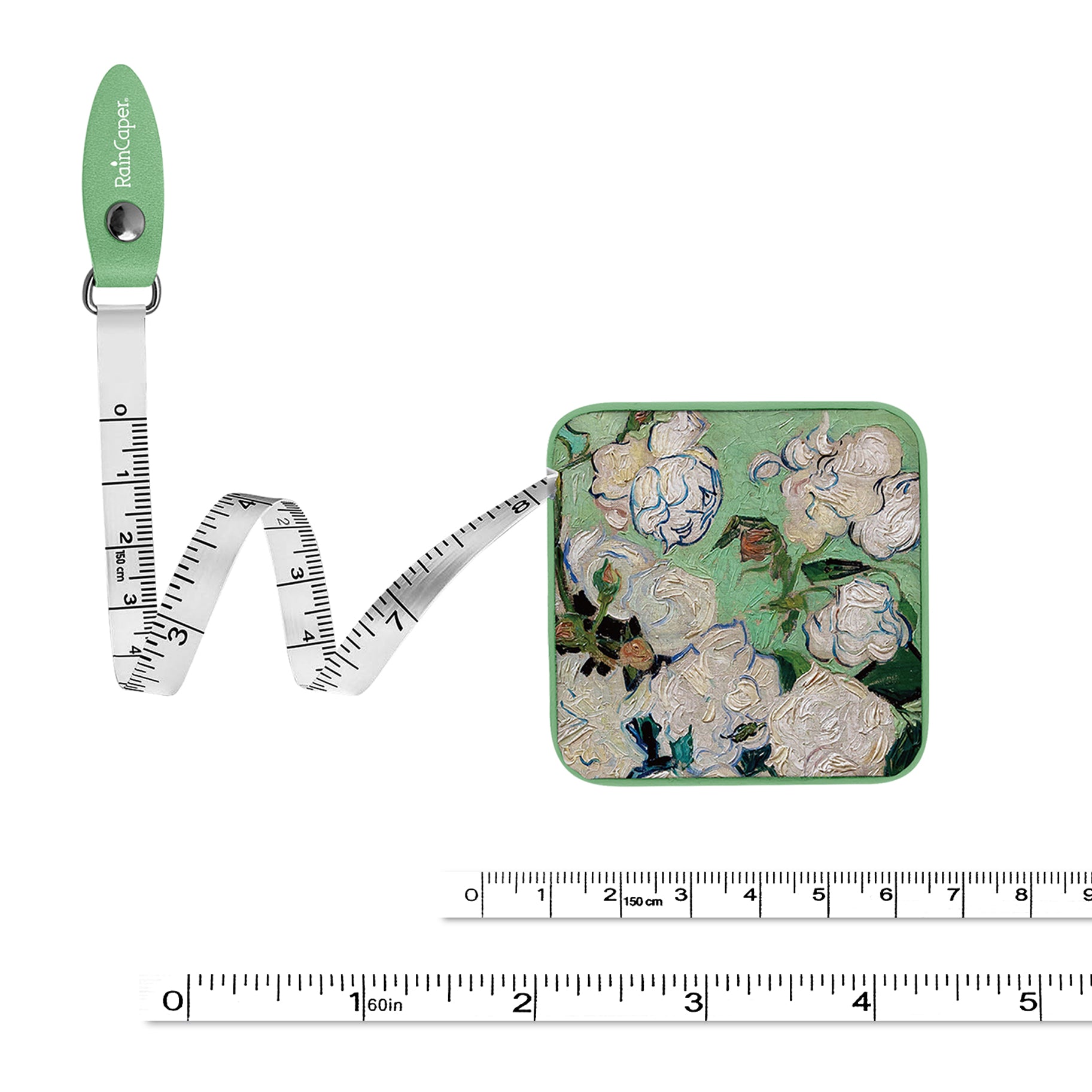 van Gogh "White Roses" Compact Retractable Tape Measure – Dual-Sided, 60"/150cm