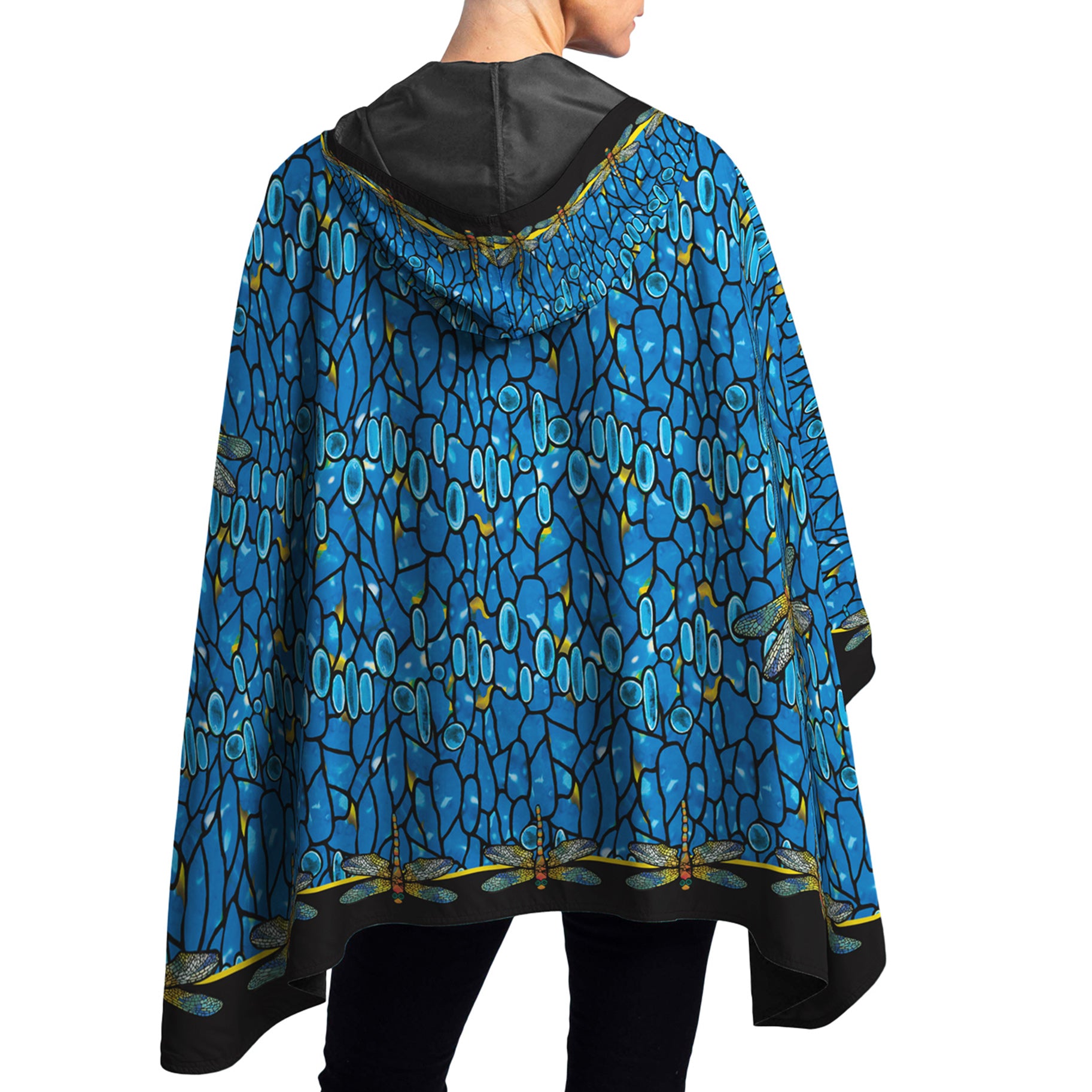 Tiffany Dragonfly (Multi) Reversible Rain Cape – Lightweight Hooded Wrap for Women