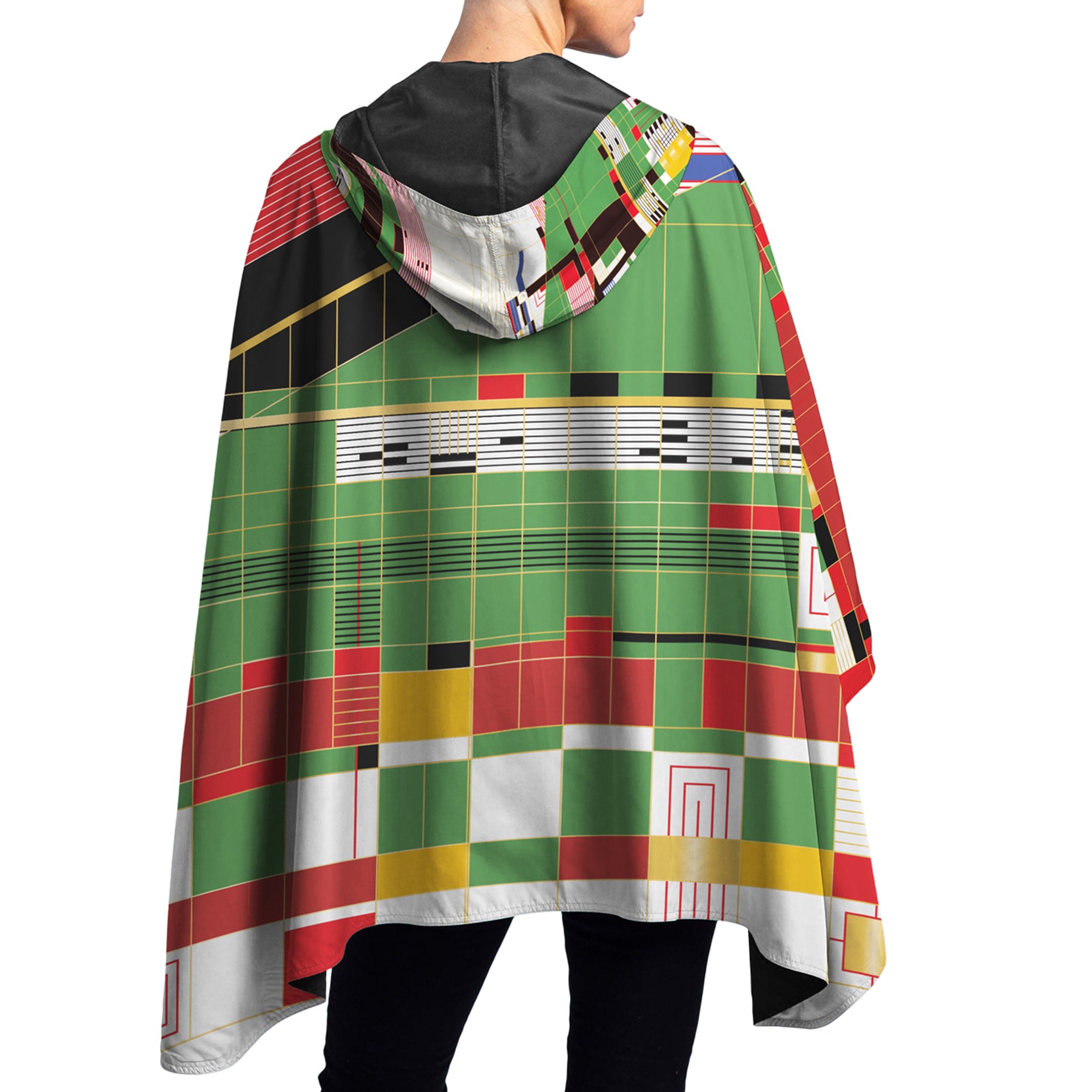 Frank Lloyd Wright Hillside Curtain Reversible Rain Cape Poncho – Lightweight Hooded Womens Wrap