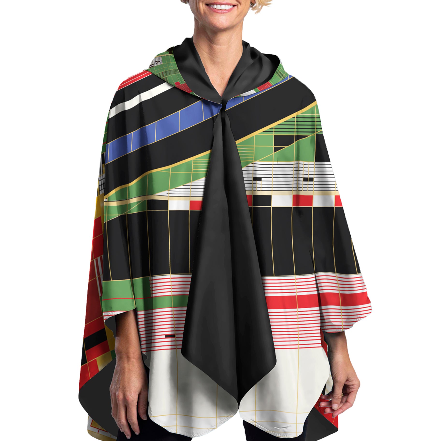Frank Lloyd Wright Hillside Curtain Reversible Rain Cape Poncho – Lightweight Hooded Womens Wrap
