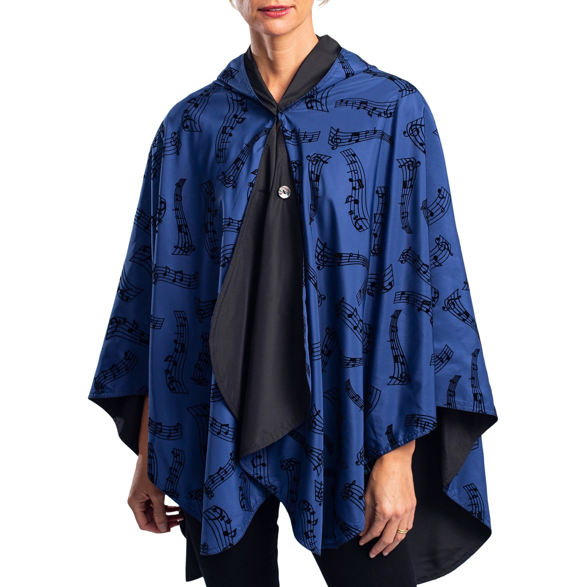 RainCaper - Midnight Blue Velvet Melody & Black Travel Cape