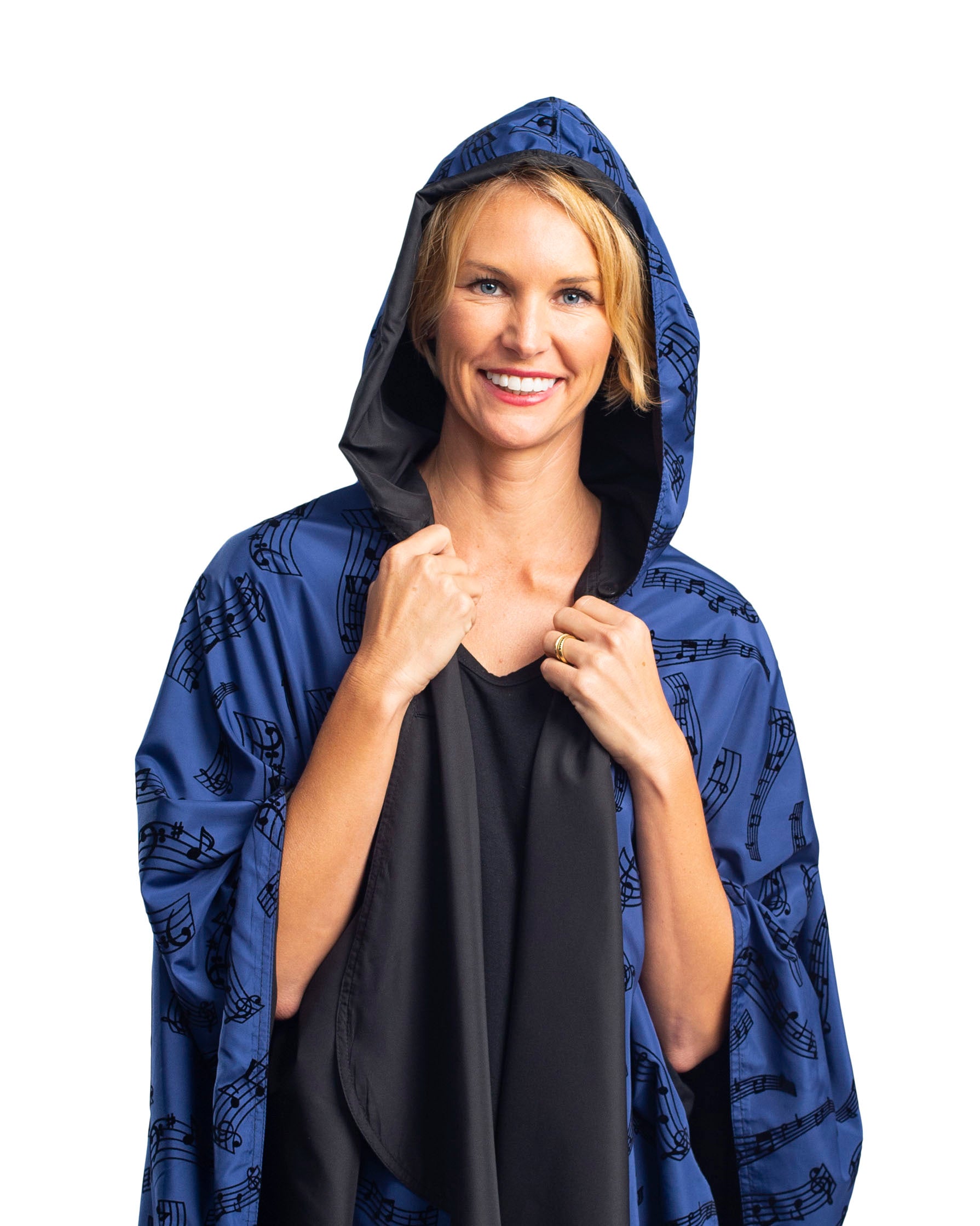 RainCaper - Midnight Blue Velvet Melody & Black Travel Cape