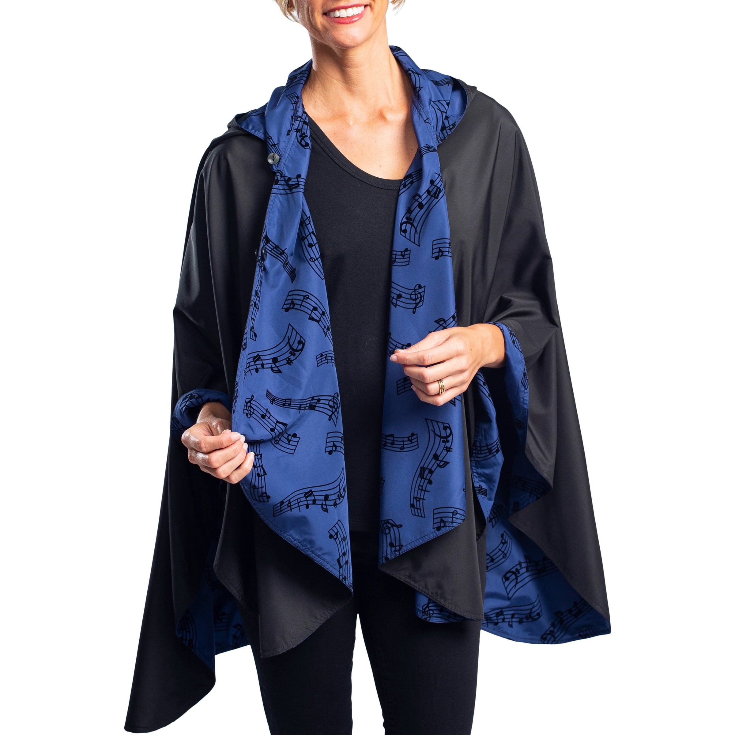 RainCaper - Midnight Blue Velvet Melody & Black Travel Cape