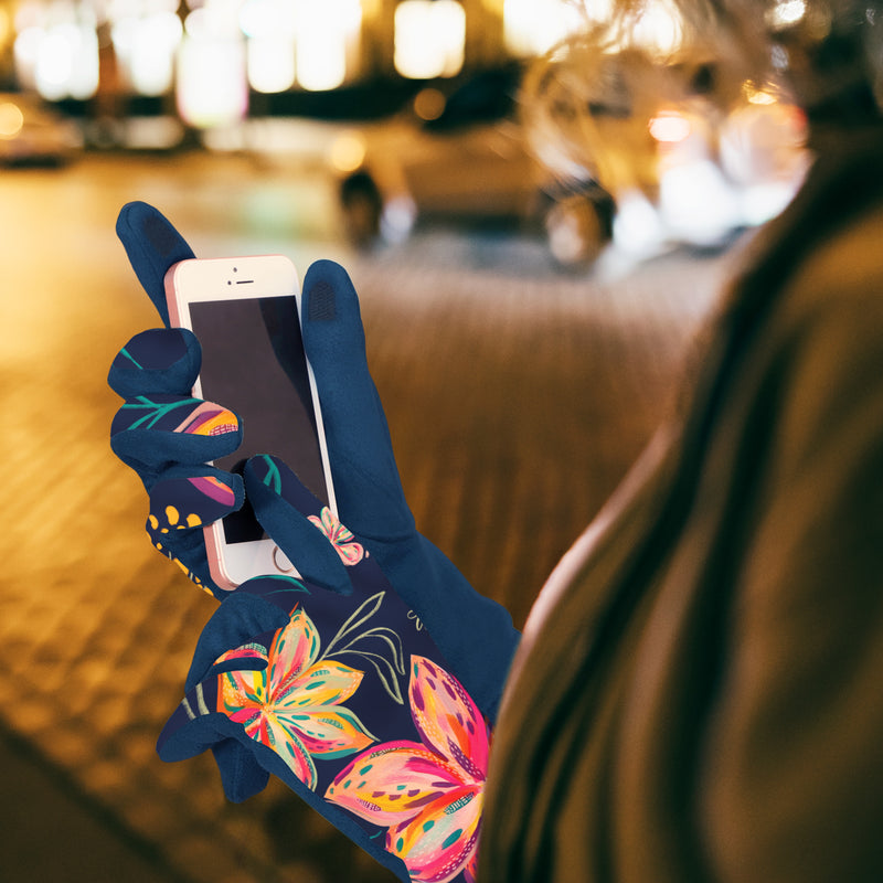 EttaVee Bold Flowers Womens Touch Screen Gloves - One Size Fits All