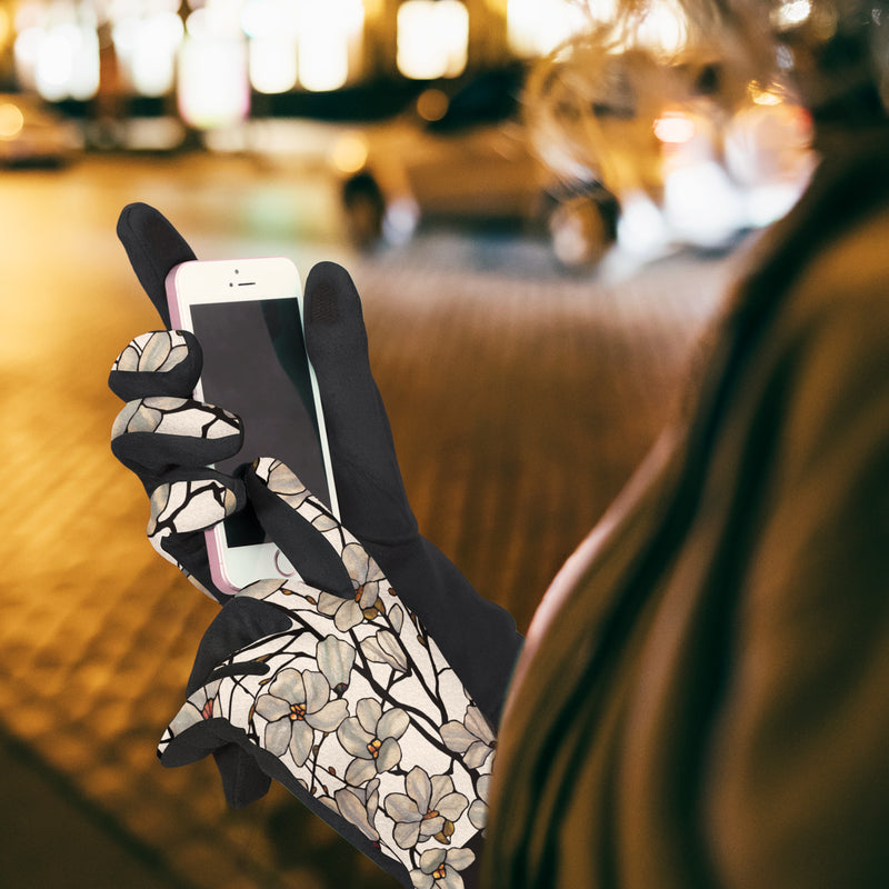Fine Art Tiffany White Magnolia Womens Touch Screen Gloves - One Size Fits All