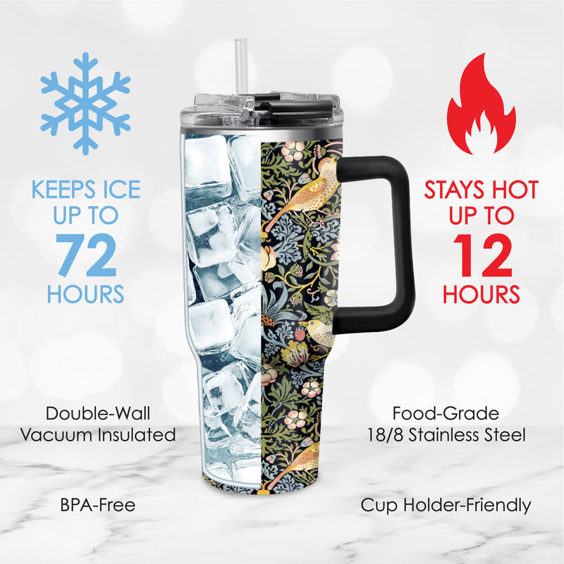 30 oz Tumbler - William Morris "Strawberry Thief" - Silver Rim