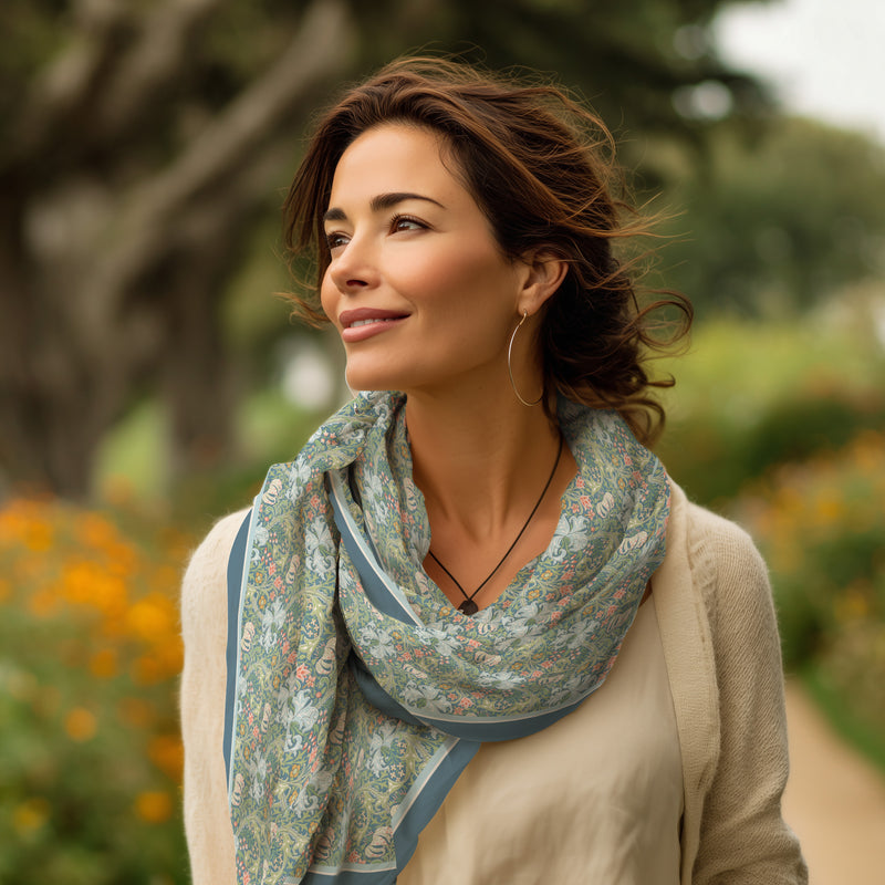 William Morris "Golden Lily" Silk Blend Shawl – Lightweight Dressy Wrap for Women