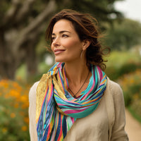 EttaVee's Rainbow Riviera 1 Silk Blend Shawl – Lightweight & Elegant Evening Wrap
