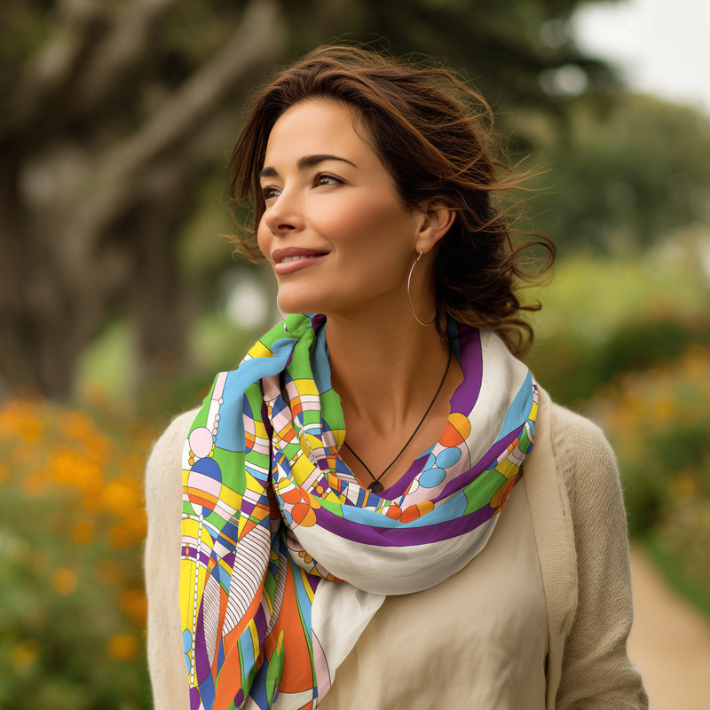 Frank Lloyd Wright March Balloons Silk Blend Shawl – Lightweight Dressy Wrap for Women