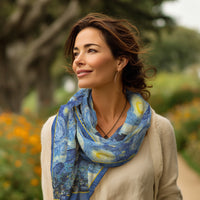 van Gogh Starry Night  Silk Blend Shawl – Lightweight & Elegant Evening Wrap