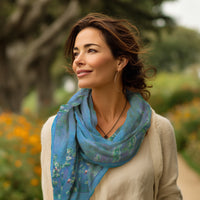 Monet Water Lilies Silk Blend Shawl – Lightweight Dressy Wrap for Women