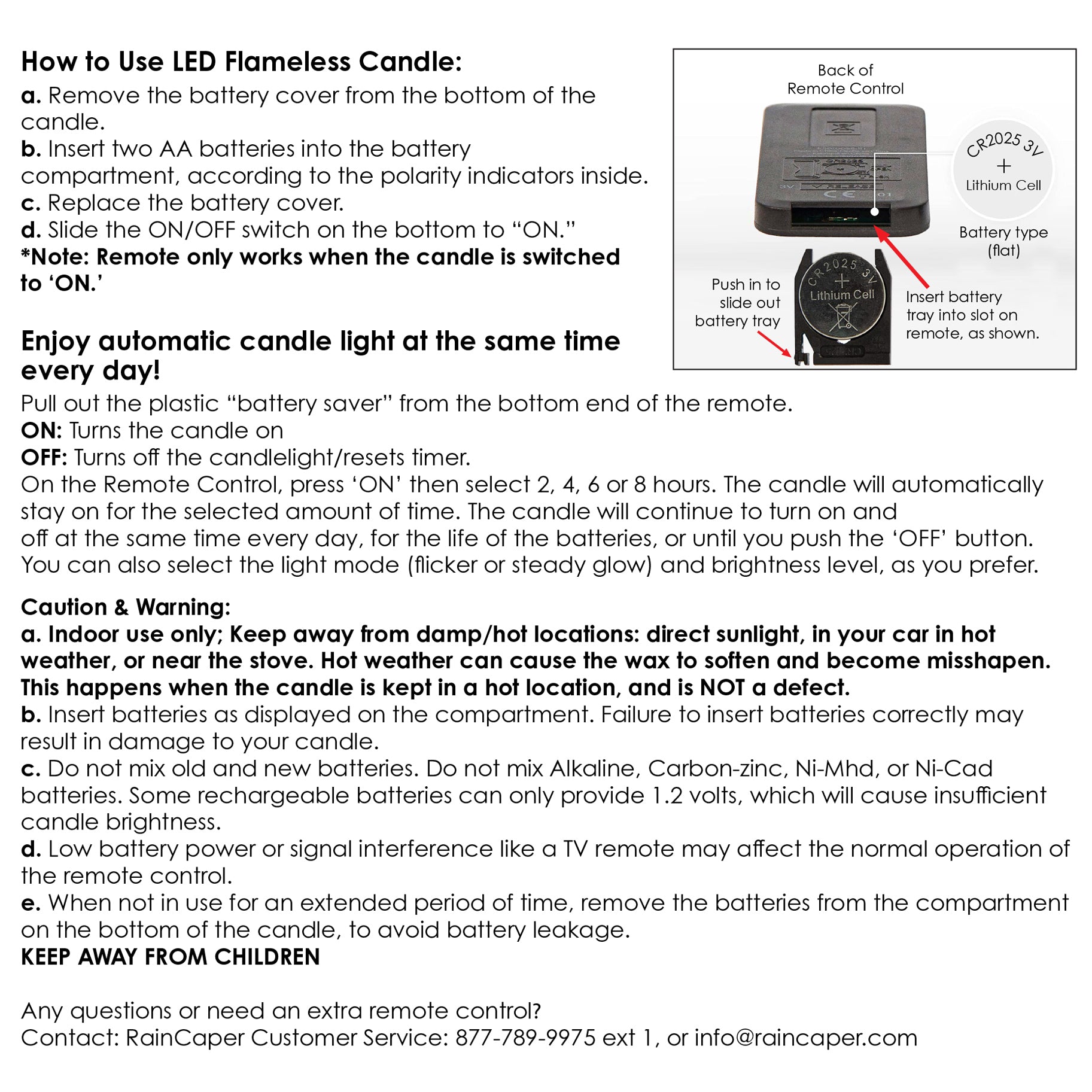 Remote Control with Timer for RainCaper Brand LED Candles