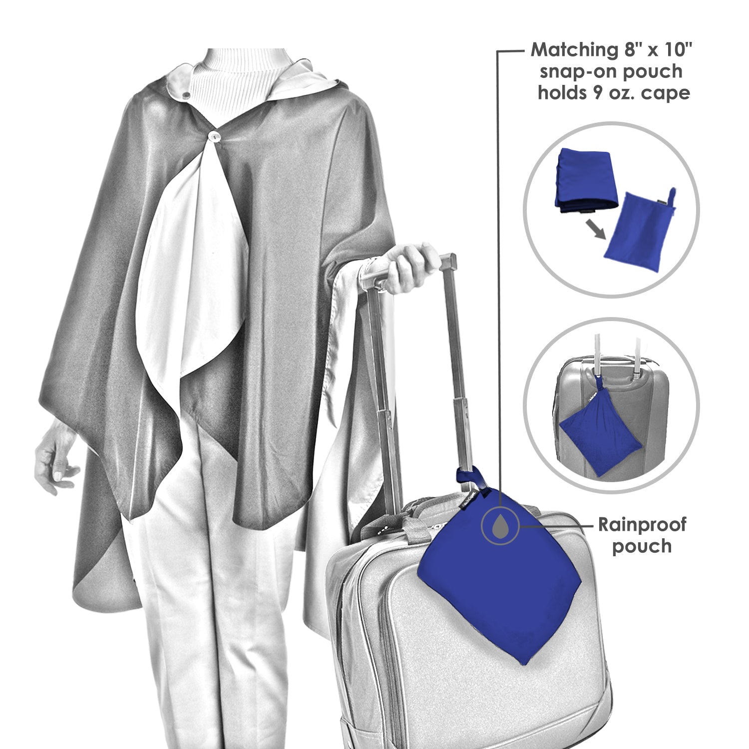 Navy & China Blue Rainproof Hooded Rain Cape – Lightweight Women's Rain Wrap