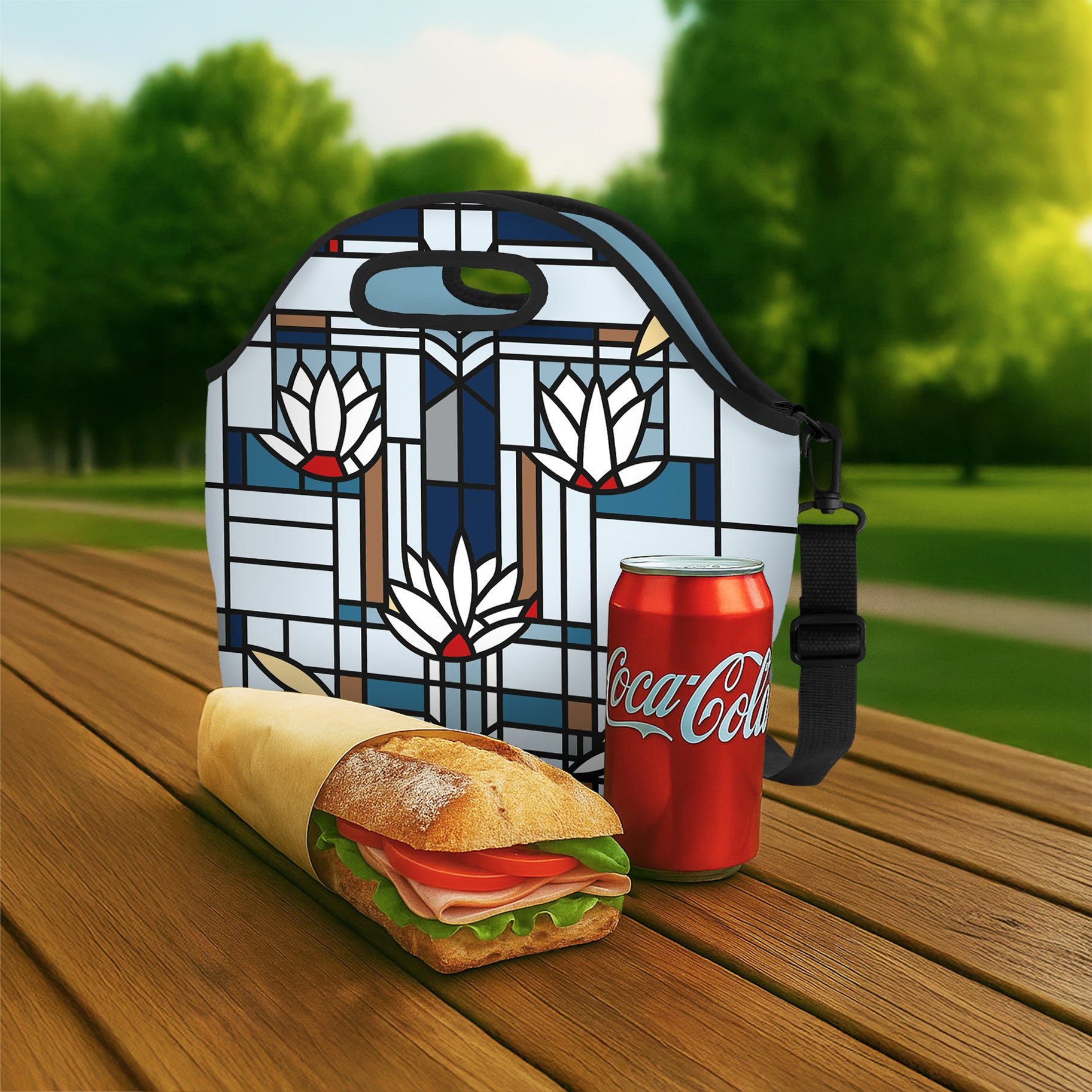 Lunch Tote - Frank Lloyd Wright "Waterlilies" Neoprene Lunch Tote with Handles & Shoulder Strap