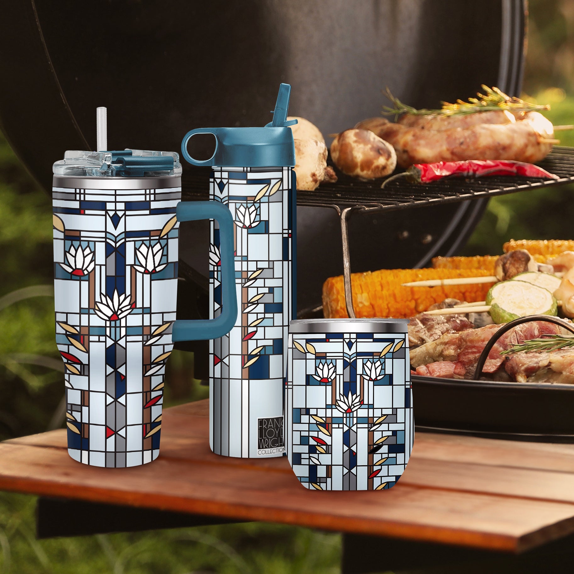 30 oz Tumbler - Frank Lloyd Wright "Waterlilies" - Silver Rim