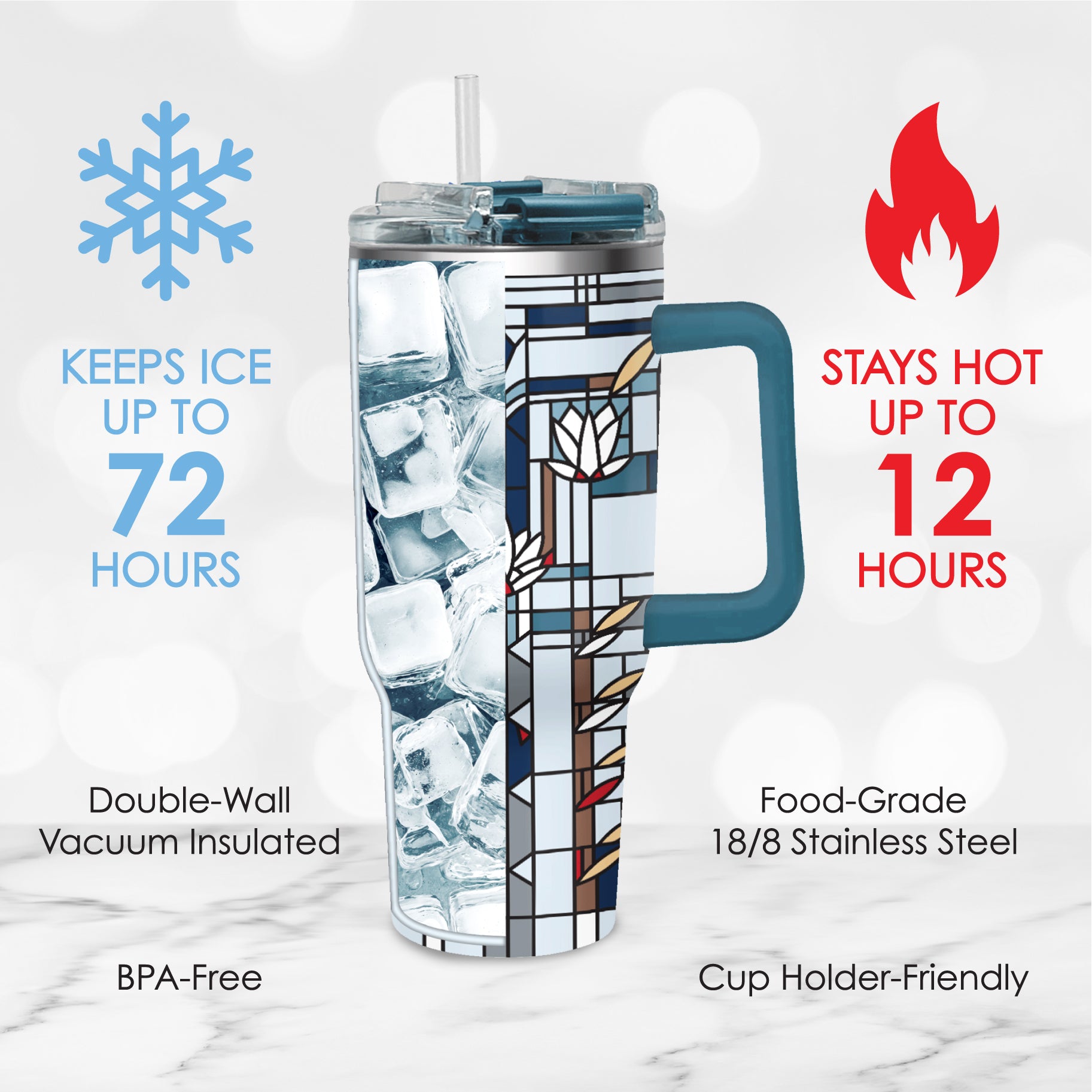 30 oz Tumbler - Frank Lloyd Wright "Waterlilies" - Silver Rim