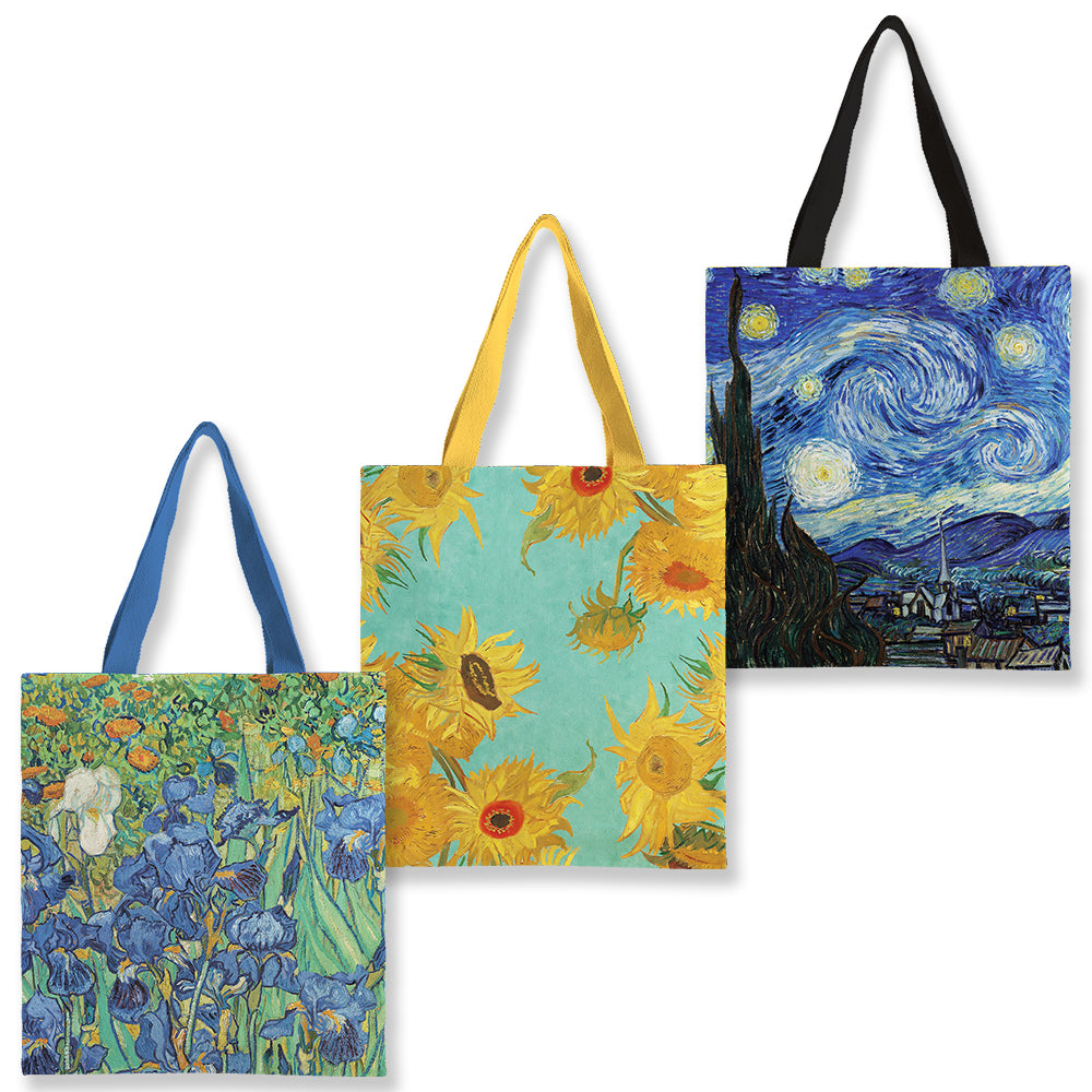 Canvas Magazine Tote Bags – Set of 3 van Gogh Favorites | Lightweight Reusable Book & Travel Totes