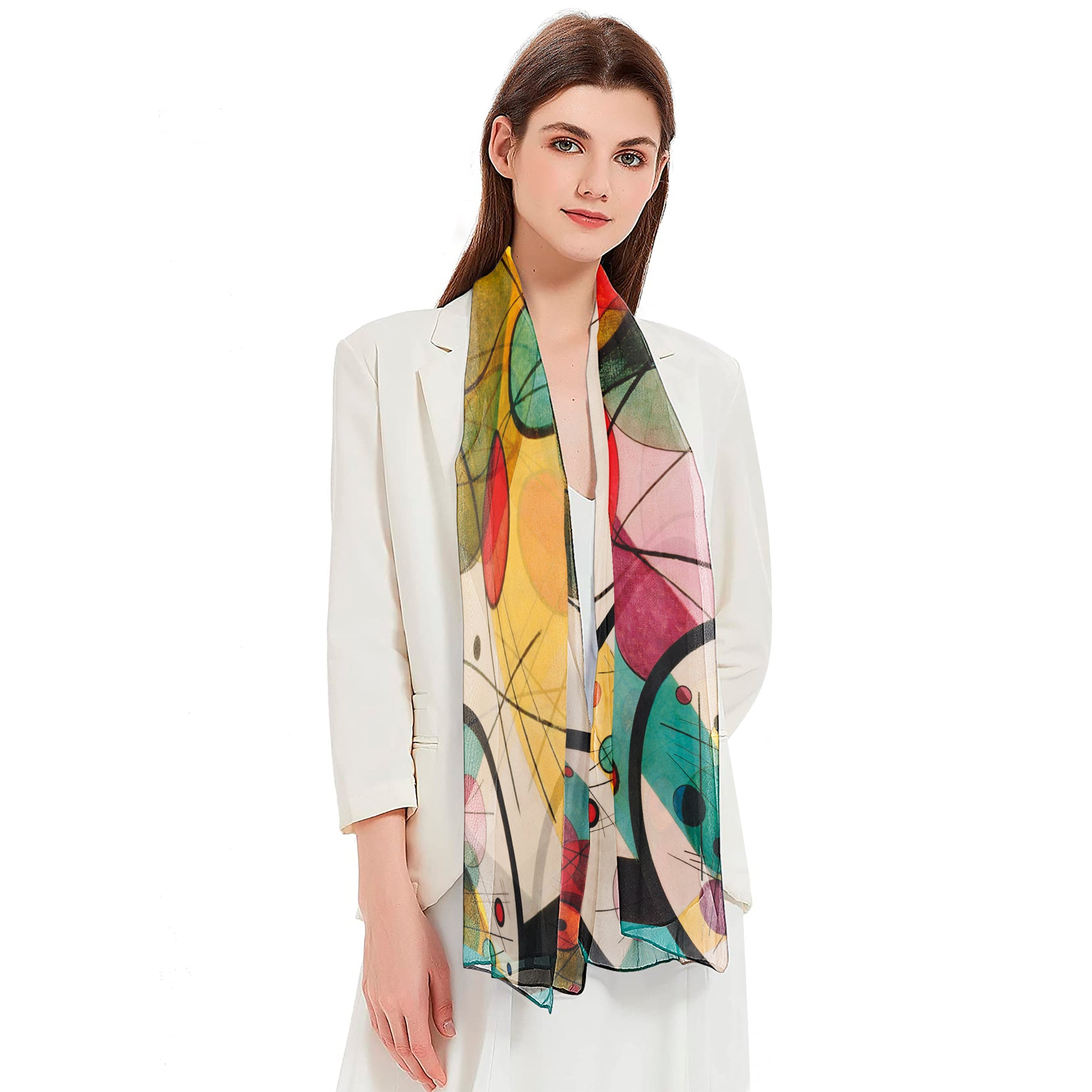 Kandinsky Circles in a Circle Long Sheer Scarf – Lightweight, Elegant, Silky-Soft