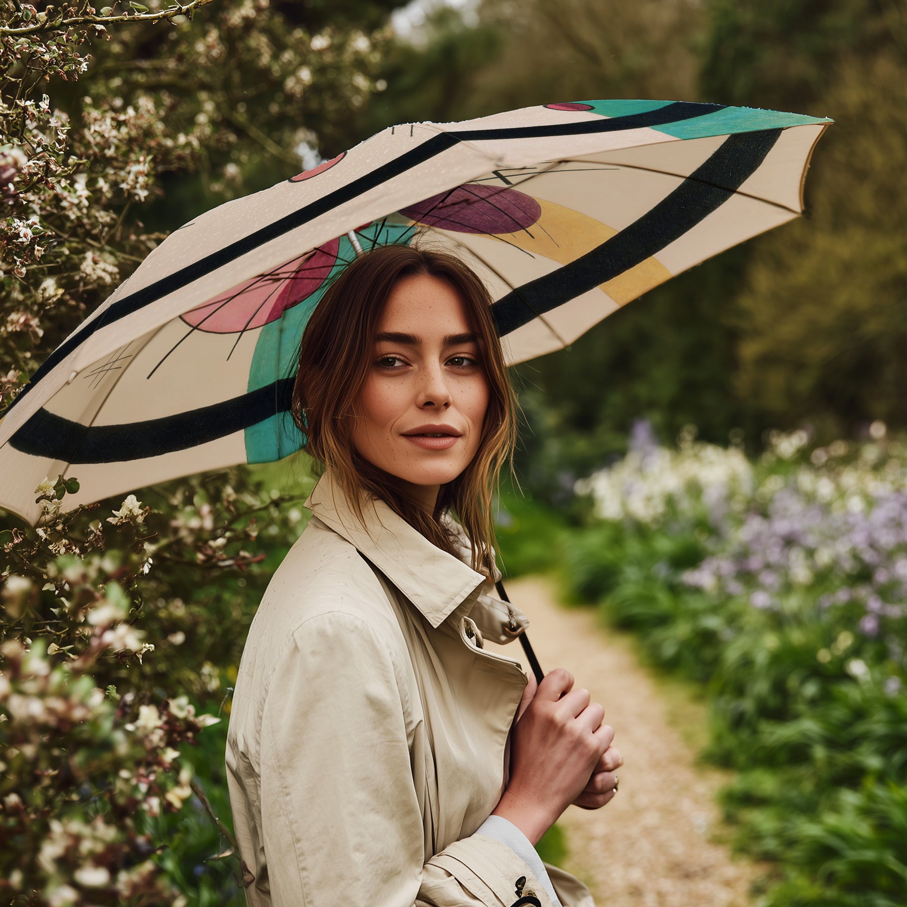 Kandinsky Circles in a Circle Travel Umbrella – Compact, One-Touch Open & Close