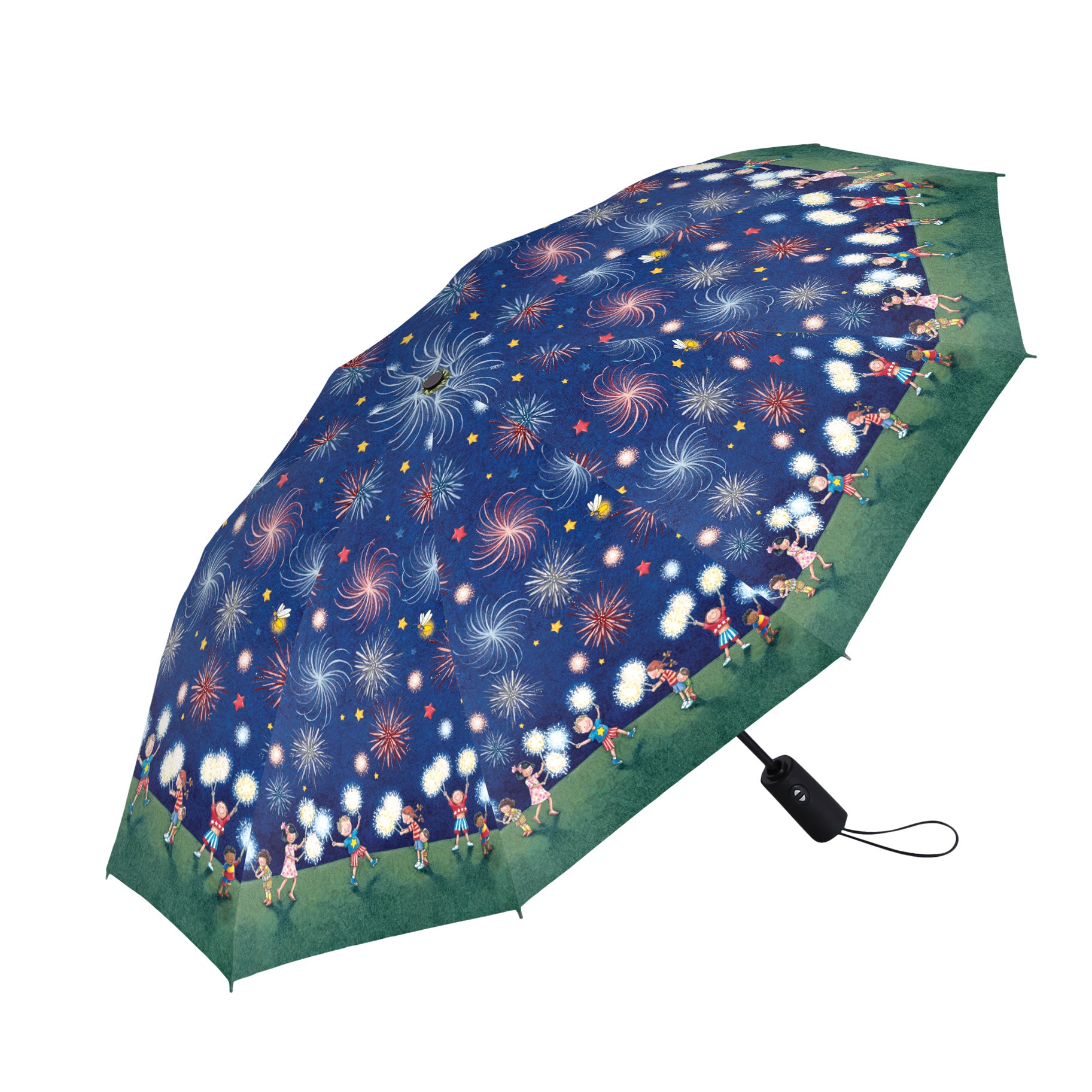 Mary Engelbreit July Sparklers Travel Umbrella – Compact, One-Touch Open & Close