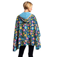 Mary Engelbreit Tropical Flower Toss Reversible Rain Cape - Lightweight Hooded Women's Rain Poncho