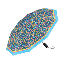 Mary Engelbreit Tropical Flower Toss Folding Travel Umbrella - Compact, One-Touch Open & Close