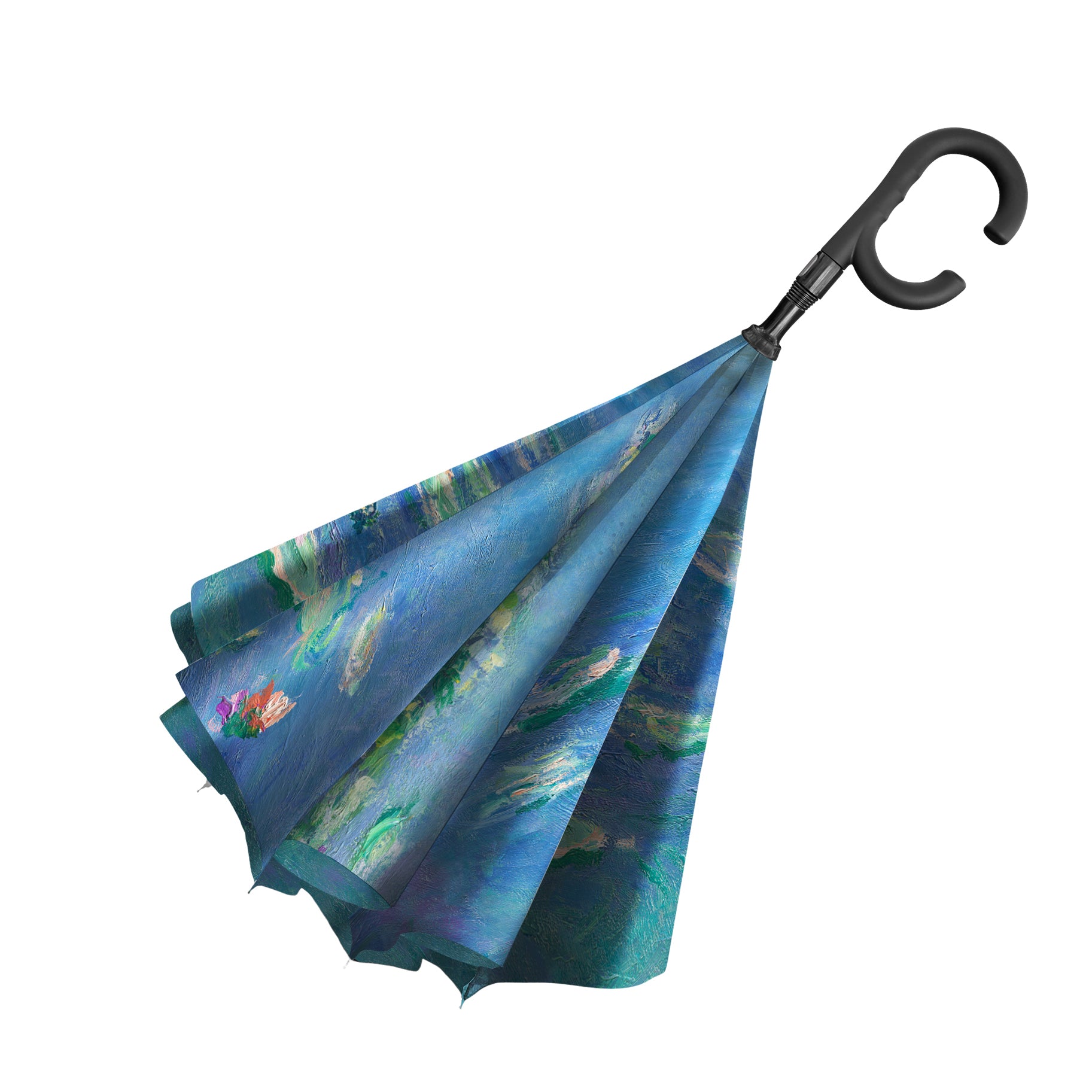 Monet Water Lilies Reverse Inverted Umbrella – Hands-Free, Windproof Design