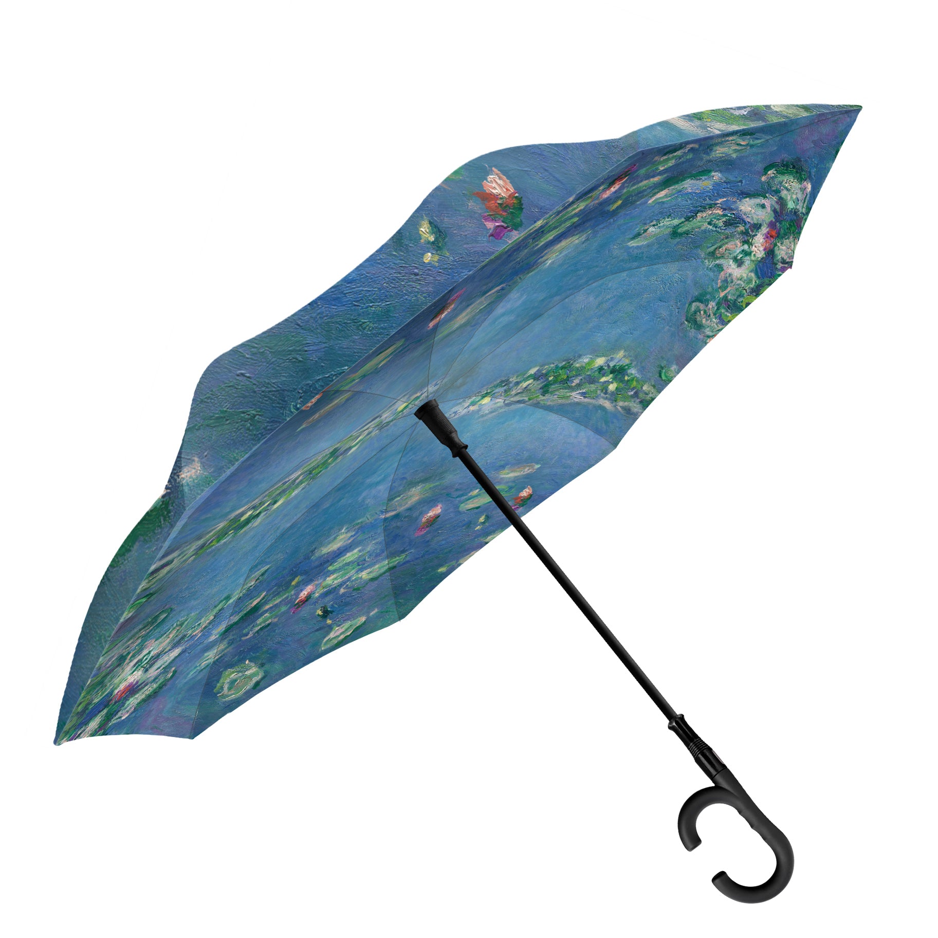 Monet Water Lilies Reverse Inverted Umbrella – Hands-Free, Windproof Design