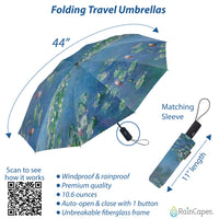 Monet Water Lilies Travel Umbrella – Compact, One-Touch Open & Close