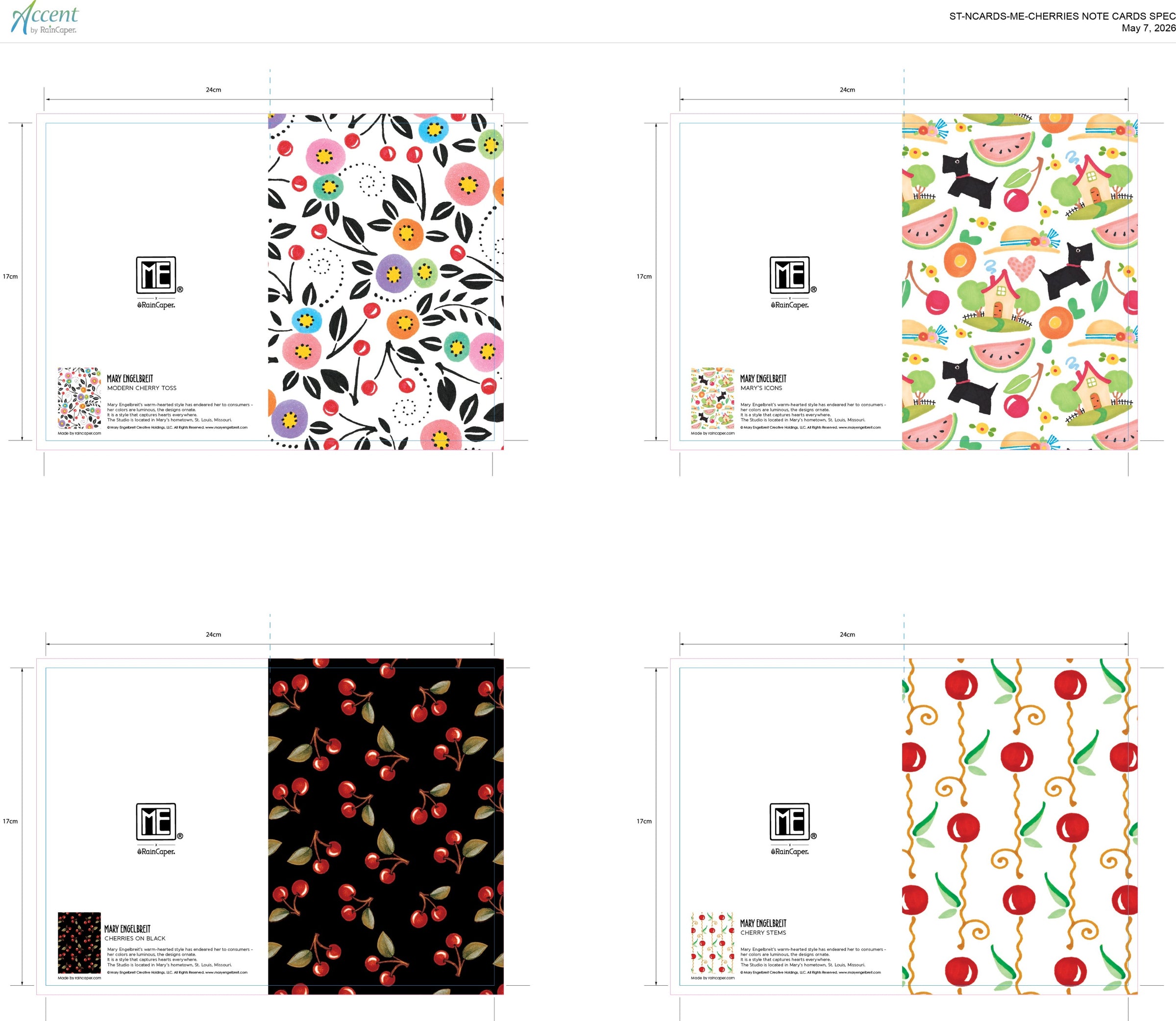 Mary Engelbreit Cherry Favorites Note Cards - Set of 16