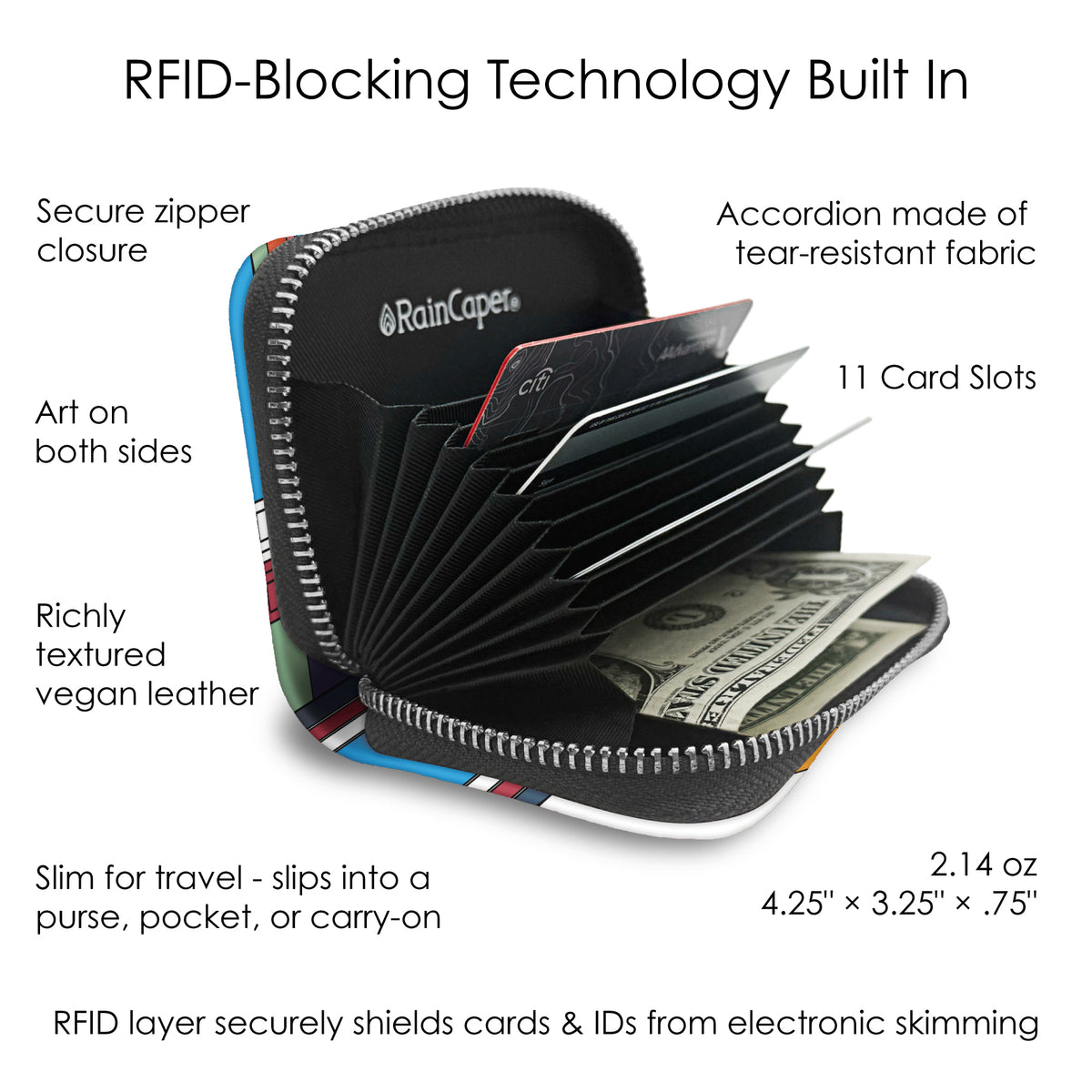 Frank Lloyd Wright Hoffman Rug RFID Zipper Travel Wallet