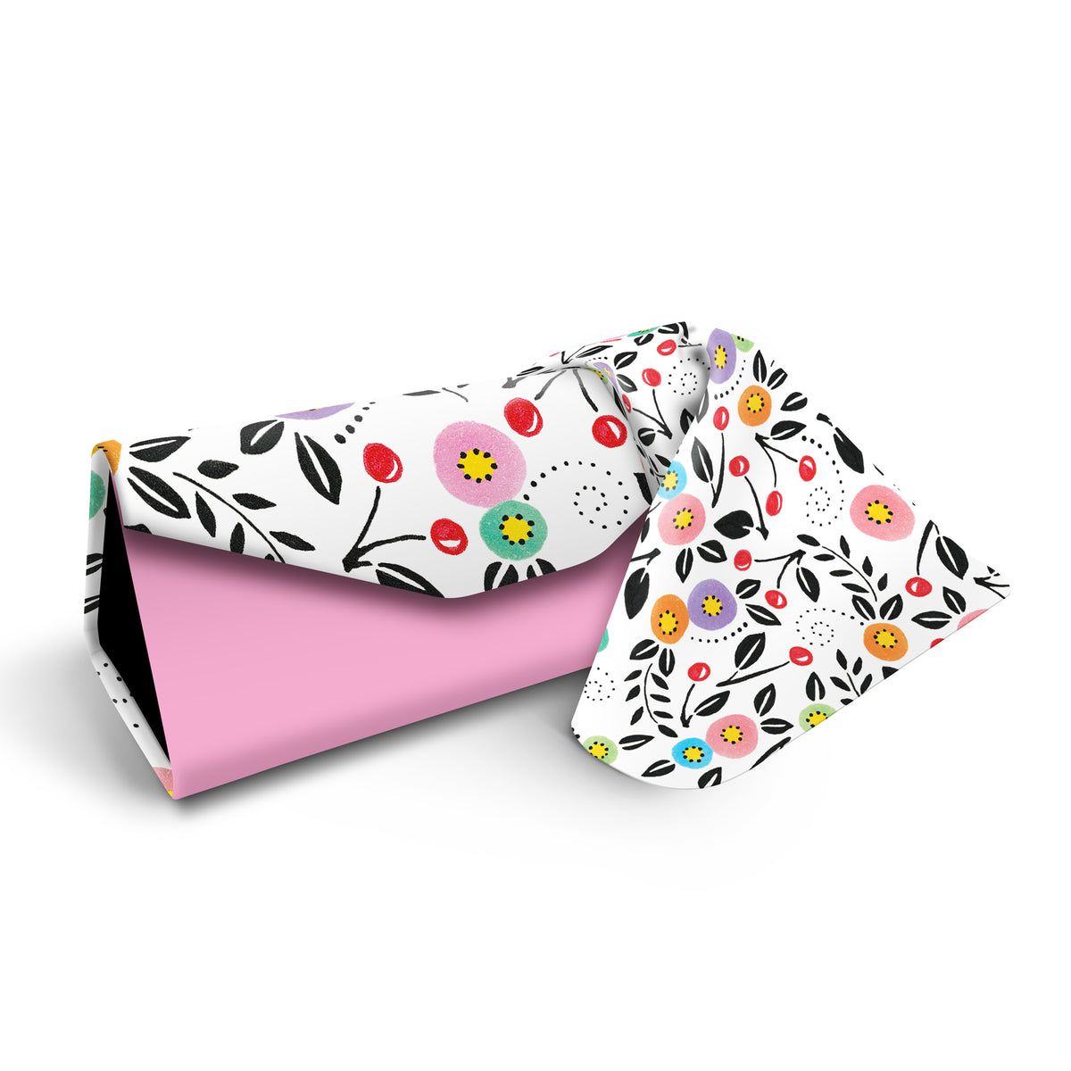 Mary Engelbreit Modern Cherry Toss Folding Glasses Case - Magnetic Closure with Microfiber Cloth