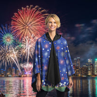 Mary Engelbreit July Sparklers Reversible Rain Cape - Lightweight Hooded Women's Rain Poncho