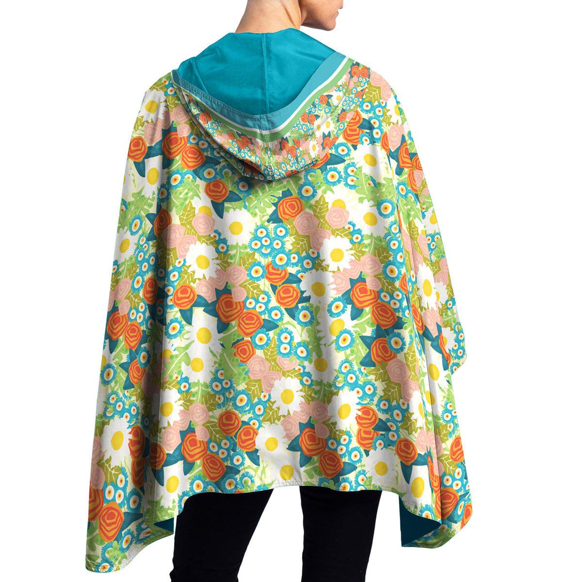 Mary Engelbreit Vintage Calico Reversible Rain Cape - Lightweight Hooded Women's Rain Poncho