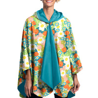 Mary Engelbreit Vintage Calico Reversible Rain Cape - Lightweight Hooded Women's Rain Poncho